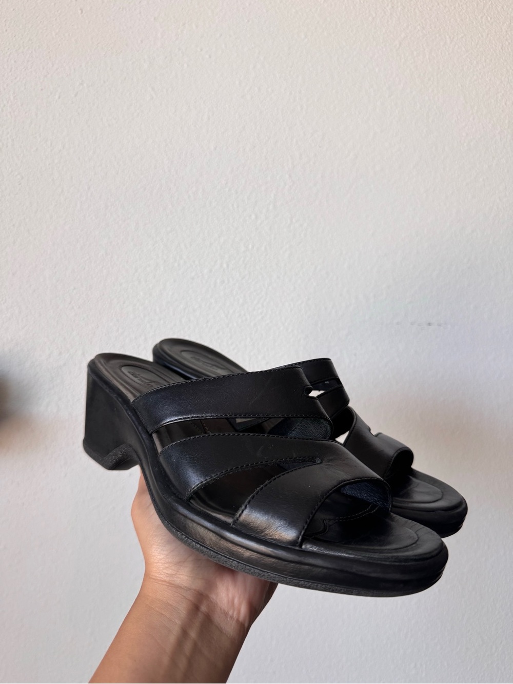 Dansko Black Leather Wedge Sandals Women's 8.5 EU 39 Strappy